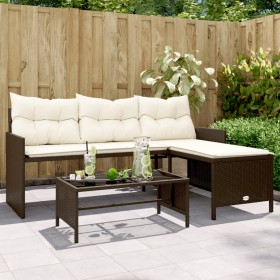 L-shaped garden sofa with table and brown PE rattan cushions by , Outdoor sofas - Ref: Foro24-365573, Price: 255,99 €, Discou...