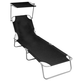 Folding sun lounger with black aluminum awning by vidaXL, Loungers - Ref: Foro24-47770, Price: 59,99 €, Discount: %