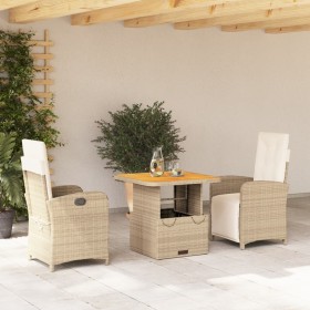 3-teiliges Garten-Esszimmerset mit Kissen synthetisches Rattan beige von , Gartensets - Ref: Foro24-3277351, Preis: 419,99 €,...