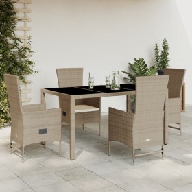 Set comedor de jardín 5 pzas con cojines ratán sintético beige de , Conjuntos de jardín - Ref: Foro24-3277573, Precio: 477,90...