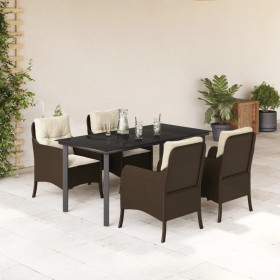 5-teiliges Garten-Esszimmerset und Kissen Kunstrattan braun von , Gartensets - Ref: Foro24-3211944, Preis: 556,99 €, Rabatt: %