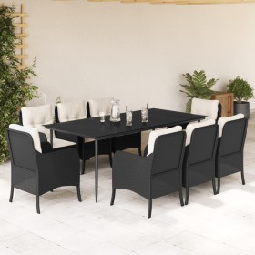 9-teiliges Garten-Esszimmerset und Kissen synthetisches Rattan schwarz von , Gartensets - Ref: Foro24-3211912, Preis: 880,99 ...