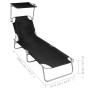 Folding sun lounger with black aluminum awning by vidaXL, Loungers - Ref: Foro24-47770, Price: 59,18 €, Discount: %