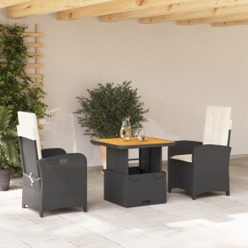 3-teiliges Garten-Esszimmer-Set mit Kissen synthetisches Rattan schwarz von , Gartensets - Ref: Foro24-3277313, Preis: 319,34...