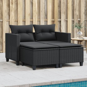 Garden sofa for 2 people with canopy and black PE rattan stools by , Outdoor sofas - Ref: Foro24-365791, Price: 277,99 €, Dis...