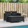 Garden sofa for 2 people with canopy and black PE rattan stools by , Outdoor sofas - Ref: Foro24-365791, Price: 278,99 €, Dis...