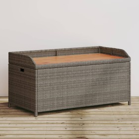 Banco con almacenaje madera acacia ratán PE gris 100x50x52 cm de , Bancos de jardín - Ref: Foro24-365950, Precio: 138,96 €, D...