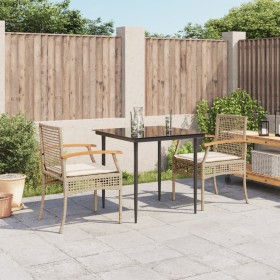 3-teiliges Garten-Esszimmerset mit Kissen synthetisches Rattan beige von , Gartensets - Ref: Foro24-3213624, Preis: 243,94 €,...