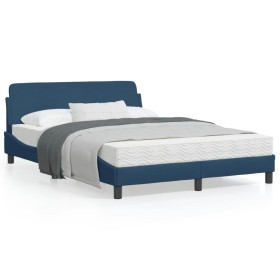 Estructura de cama con cabecero de tela azul 140x190 cm de , Camas y somieres - Ref: Foro24-373171, Precio: 167,99 €, Descuen...