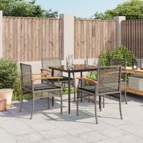 5-teiliges Garten-Esszimmerset mit synthetischen Rattankissen grau von , Gartensets - Ref: Foro24-3213611, Preis: 323,95 €, R...