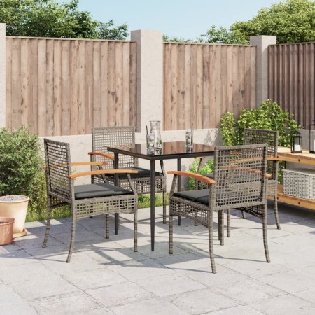 5-teiliges Garten-Esszimmerset mit synthetischen Rattankissen grau von , Gartensets - Ref: Foro24-3213611, Preis: 324,99 €, R...