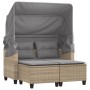 Garden sofa for 2 people with canopy and beige PE rattan stools by , Outdoor sofas - Ref: Foro24-365785, Price: 393,37 €, Dis...