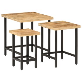 Stackable tables, set of 3, made of solid rough mango wood and iron. by , Side tables - Ref: Foro24-372736, Price: 84,20 €, D...