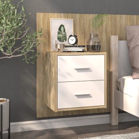 White and Sonoma oak wall-mounted bedside table by vidaXL, Nightstands - Ref: Foro24-810999, Price: 67,55 €, Discount: %