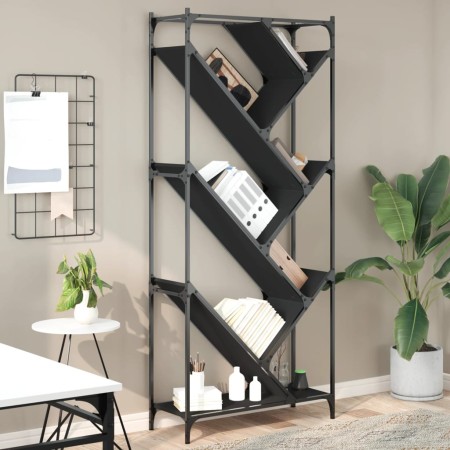 Engineered wood and black metal shelf 79x30x180 cm by , Bookcases and shelves - Ref: Foro24-845431, Price: 101,99 €, Discount: %