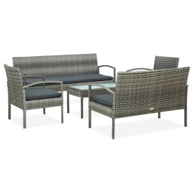 Set de muebles de jardín 5 pzas y cojines ratán sintético gris de vidaXL, Conjuntos de jardín - Ref: Foro24-45790, Precio: 30...