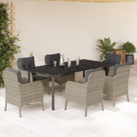 Set comedor jardín 7 pzas y cojines ratán sintético gris claro de , Conjuntos de jardín - Ref: Foro24-3212002, Precio: 813,05...