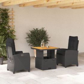 3-teiliges Garten-Esszimmer-Set mit Kissen synthetisches Rattan schwarz von , Gartensets - Ref: Foro24-3277385, Preis: 348,23...