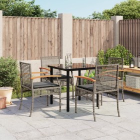 5-teiliges Garten-Esszimmerset mit synthetischen Rattankissen grau von , Gartensets - Ref: Foro24-3213618, Preis: 301,99 €, R...