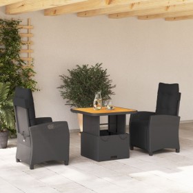 3-teiliges Garten-Esszimmer-Set mit Kissen synthetisches Rattan schwarz von , Gartensets - Ref: Foro24-3277387, Preis: 399,86...