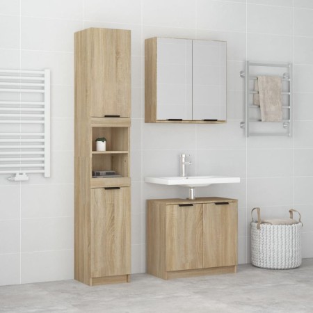 Sonoma oak plywood 3-piece bathroom furniture set by , Bathroom furniture - Ref: Foro24-3115878, Price: 215,80 €, Discount: %