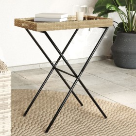 Table with folding tray in beige synthetic rattan 65x40x75 cm by , Garden tables - Ref: Foro24-365130, Price: 46,43 €, Discou...