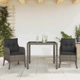 3-teilige Garten-Essgruppe mit grauen synthetischen Rattankissen von , Gartensets - Ref: Foro24-3211854, Preis: 298,63 €, Rab...