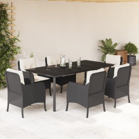 Set de comedor de jardín 7 pzas y cojines ratán sintético negro de , Conjuntos de jardín - Ref: Foro24-3211918, Precio: 733,5...