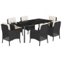 Set de comedor de jardín 7 pzas y cojines ratán sintético negro de , Conjuntos de jardín - Ref: Foro24-3211918, Precio: 733,5...