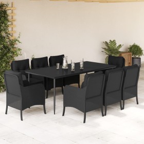 9-teiliges Garten-Essset und schwarze Kissen aus synthetischem Rattan von , Gartensets - Ref: Foro24-3211926, Preis: 904,96 €...