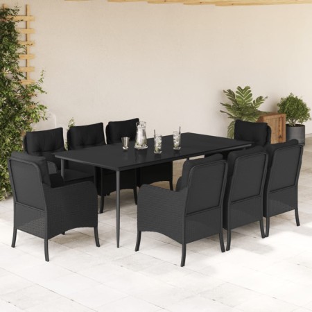 Set de comedor de jardín 9 pzas y cojines ratán sintético negro de , Conjuntos de jardín - Ref: Foro24-3211926, Precio: 904,9...