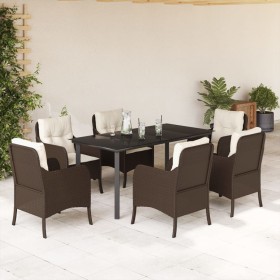 7-teiliges Garten-Essset mit braunen Kissen aus synthetischem Rattan von , Gartensets - Ref: Foro24-3211945, Preis: 725,99 €,...