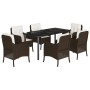 Set comedor de jardín 7 pzas con cojines ratán sintético marrón de , Conjuntos de jardín - Ref: Foro24-3211945, Precio: 727,1...