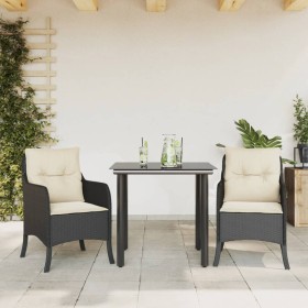 3-teilige Garten-Essgruppe mit schwarzen Kissen aus synthetischem Rattan von , Gartensets - Ref: Foro24-3211913, Preis: 245,9...