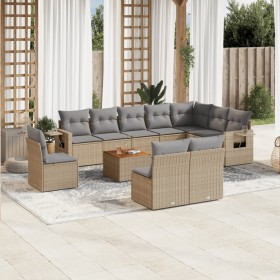 Gartensofa-Set mit beigem Kissenmix, 11-teilig aus PE-Rattan von , Gartensets - Ref: Foro24-3256948, Preis: 713,99 €, Rabatt: %