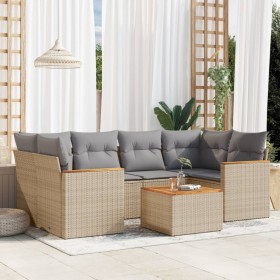 7-teiliges Gartensofa-Set und beigefarbene synthetische Rattankissen von , Gartensets - Ref: Foro24-3258202, Preis: 493,56 €,...