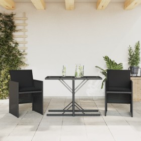 Tisch und Stühle mit Kissen, 3 Stück, schwarzes synthetisches Rattan von , Gartensets - Ref: Foro24-365063, Preis: 158,99 €, ...