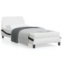 Bed frame with black and white synthetic leather headboard by , Beds and slatted bases - Ref: Foro24-373124, Price: 124,17 €,...