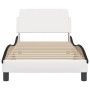 Bed frame with black and white synthetic leather headboard by , Beds and slatted bases - Ref: Foro24-373124, Price: 115,99 €,...