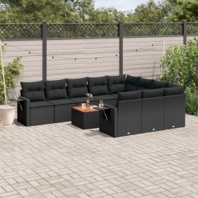 11-teiliges Gartensofa-Set und schwarze synthetische Rattankissen von , Modulare Sofas für den Außenbereich - Ref: Foro24-322...