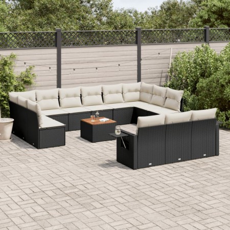 Set sofás de jardín 14 pzas con cojines ratán sintético negro de , Sofás modulares de exterior - Ref: Foro24-3224803, Precio:...