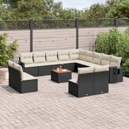 14-teiliges Gartensofa-Set mit schwarzen synthetischen Rattankissen von , Modulare Sofas für den Außenbereich - Ref: Foro24-3...