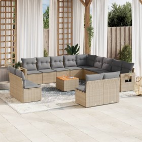 14-teiliges Gartensofa-Set mit beigen synthetischen Rattankissen von , Modulare Sofas für den Außenbereich - Ref: Foro24-3224...