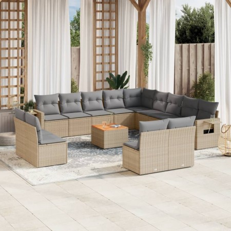 Set sofás de jardín 14 pzas con cojines ratán sintético beige de , Sofás modulares de exterior - Ref: Foro24-3224820, Precio:...