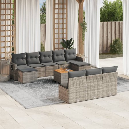 11-teiliges Gartensofa-Set und graue synthetische Rattankissen von , Modulare Sofas für den Außenbereich - Ref: Foro24-322477...