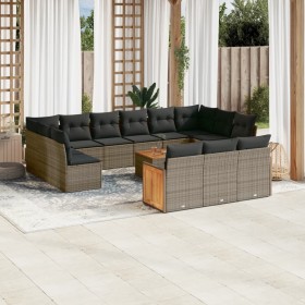 Gartensofa- und Kissenset 14-teilig aus grauem synthetischem Rattan von , Gartensets - Ref: Foro24-3228146, Preis: 926,92 €, ...