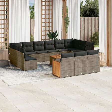 Garden sofa and cushion set 14 pieces gray synthetic rattan by , Garden sets - Ref: Foro24-3228146, Price: 950,79 €, Discount: %