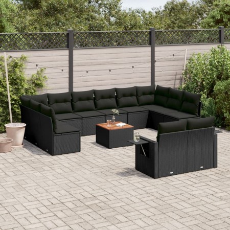 Gartensofa- und Kissenset 13-teilig aus schwarzem synthetischem Rattan von , Gartensets - Ref: Foro24-3257126, Preis: 910,23 ...