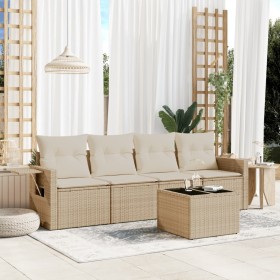 Garden sofa set with cushions 5 pieces beige synthetic rattan by , Garden sets - Ref: Foro24-3219887, Price: 385,19 €, Discou...