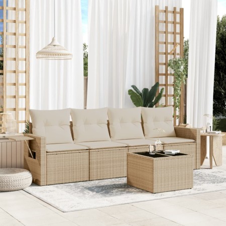 Gartensofa-Set mit Kissen, 5-teilig, beiges synthetisches Rattan von , Gartensets - Ref: Foro24-3219887, Preis: 385,19 €, Rab...